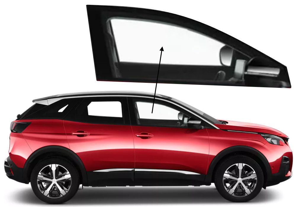 Бічне скло Peugeot 3008 2016-2023 передніх дверей праве, фото 1