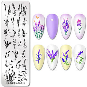 Пластина для стемпінгу прямокутна троянди Nicole Diary S10