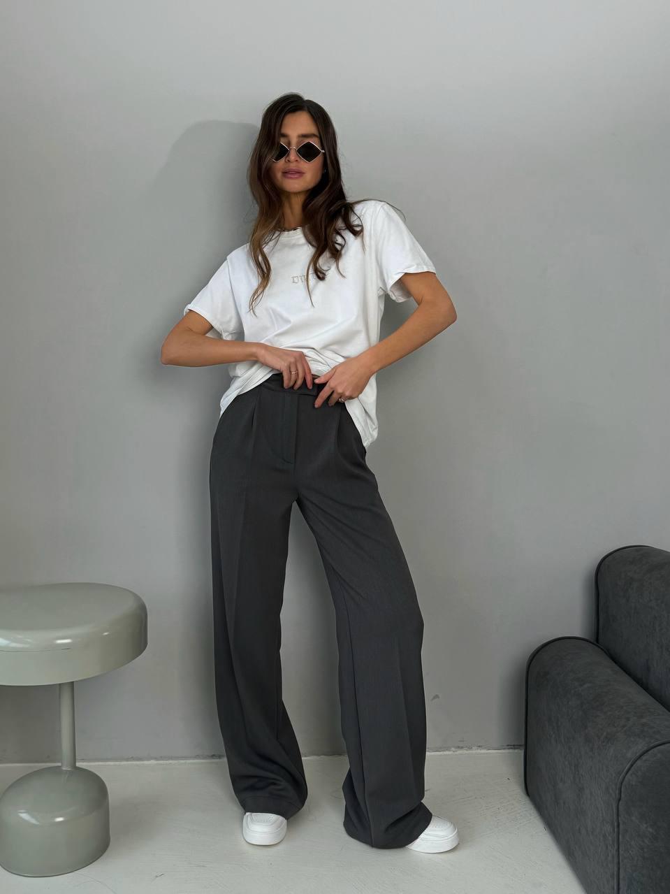 Жіночі штани палацо з костюмної тканини в сірому кольорі (р. S, M) 83121064, фото 1
