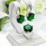 Класичний ювелірний срібний гарнітур зелене каміння, фото 6