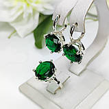 Класичний ювелірний срібний гарнітур зелене каміння, фото 5