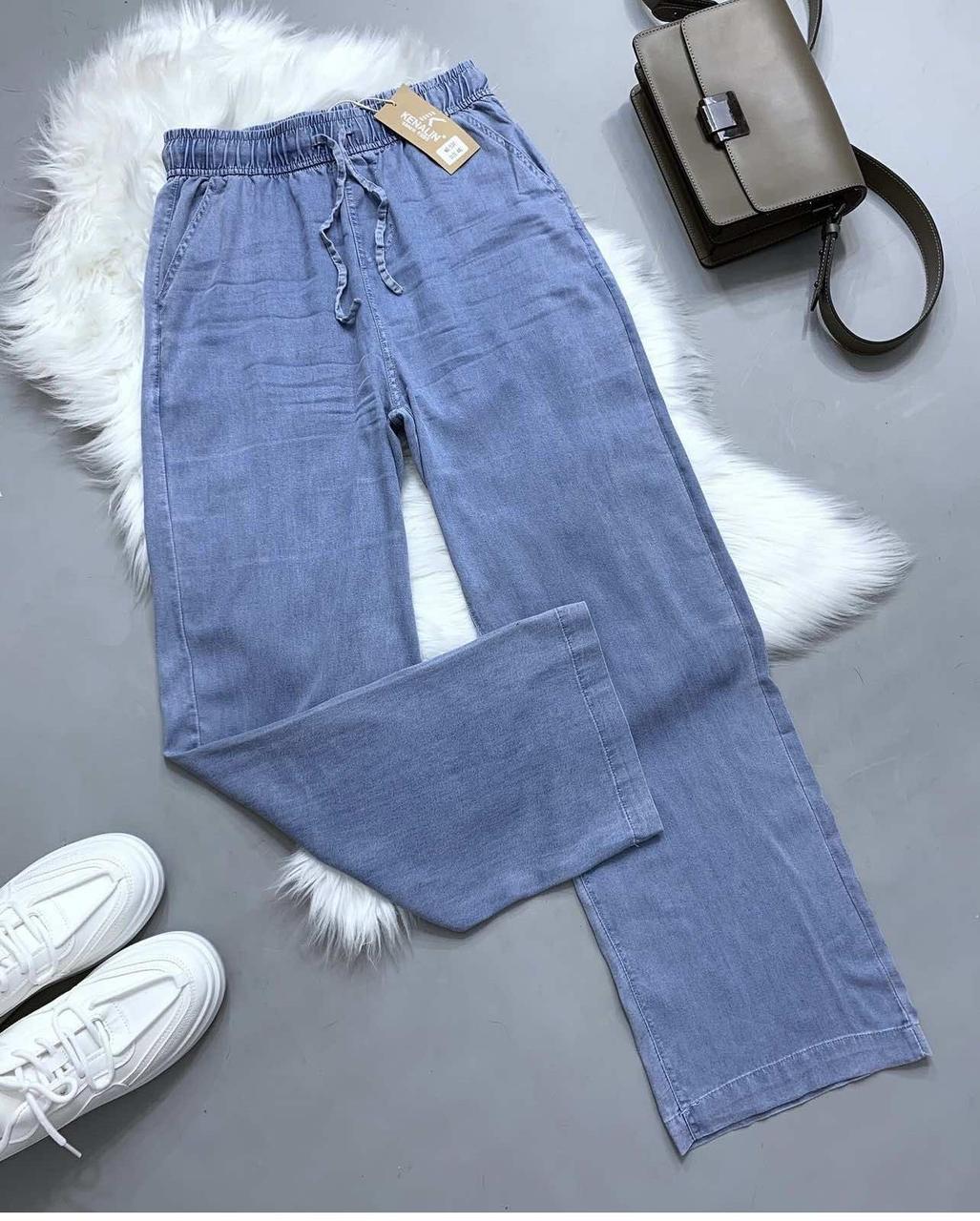 Модные джинсы палаццо весна/лето на резинке 46-48 размеры голубые - фото 5 - id-p2110128241