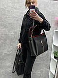 Чорна з червоним усередені - ФОРМАТ А4 - стильна сумка великого розміру з функціональною кишенею спереду (0509), фото 2