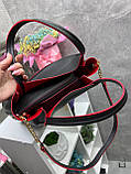 Чорна з червоним усередені - ФОРМАТ А4 - стильна сумка великого розміру з функціональною кишенею спереду (0509), фото 5