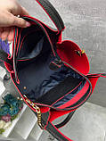 Чорна з червоним усередені - ФОРМАТ А4 - стильна сумка великого розміру з функціональною кишенею спереду (0509), фото 7
