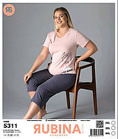 Пижама женская Rubina Secret размером 3XL(52-54). Комплект для дома и сна батального размера Футболка и бриджи