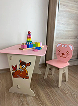 Набір стіл та стул Медведик рожевого кольору
