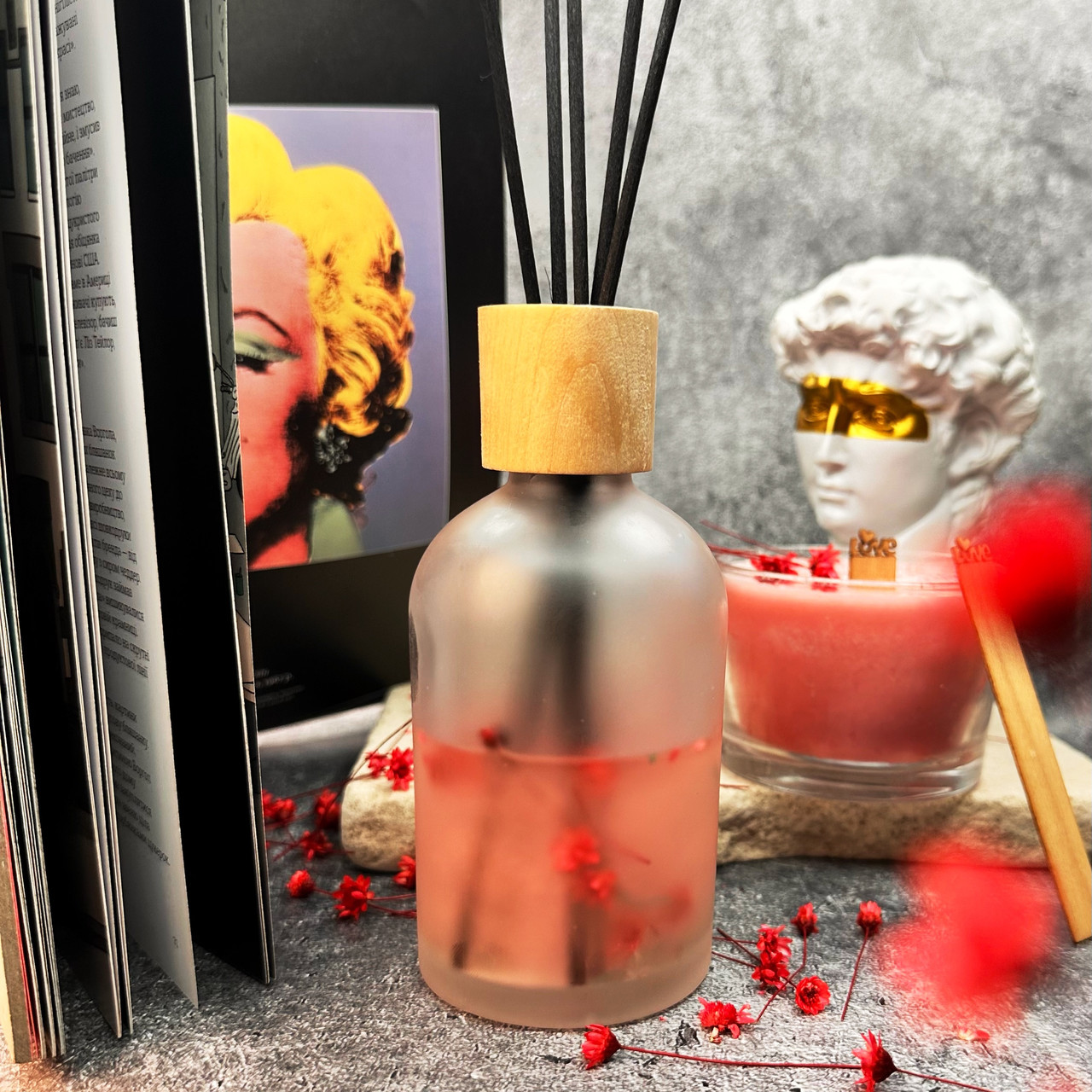 Флакон для дифузора з пластиковим вкладишем та дерев'яним декором, 1 шт., 230 мл