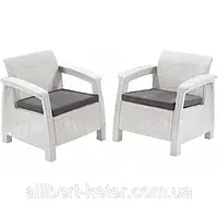 Два комфортних крісла зі штучного ротангу CORFU DUO SET білий ( Allibert )