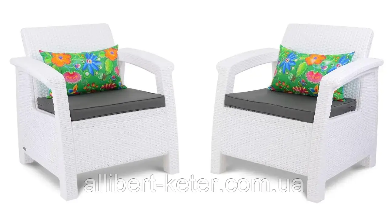 Два комфортних крісла зі штучного ротангу CORFU DUO SET білий ( Allibert ) - фото 3 - id-p2111200062