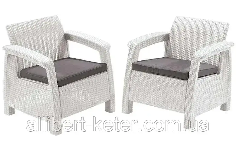 Два комфортних крісла зі штучного ротангу CORFU DUO SET білий ( Allibert ) - фото 5 - id-p2111200062