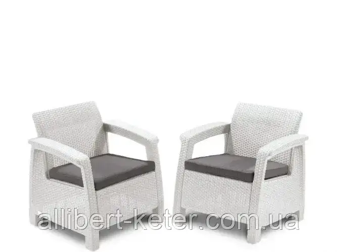 Два комфортних крісла зі штучного ротангу CORFU DUO SET білий ( Allibert ) - фото 7 - id-p2111200062