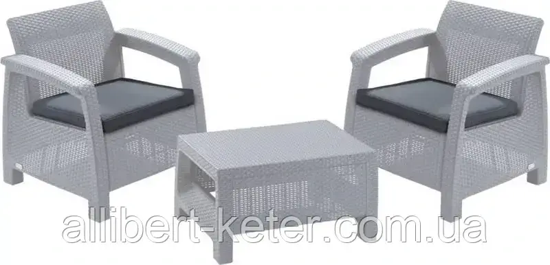 Два комфортних крісла з м'якими подушками та столик CORFU WEEKEND білий ( Allibert ) - фото 1 - id-p2111200063