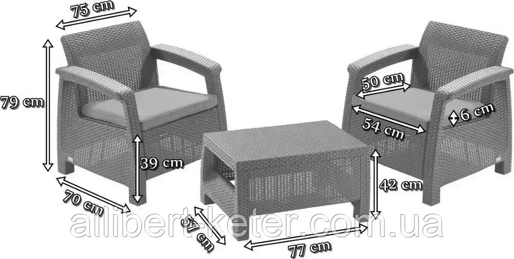 Два комфортних крісла з м'якими подушками та столик CORFU WEEKEND білий ( Allibert ) - фото 3 - id-p2111200063
