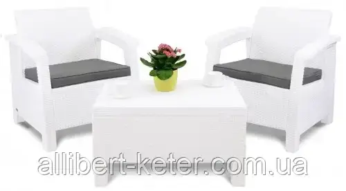 Два комфортних крісла з м'якими подушками та столик CORFU WEEKEND білий ( Allibert ) - фото 5 - id-p2111200063