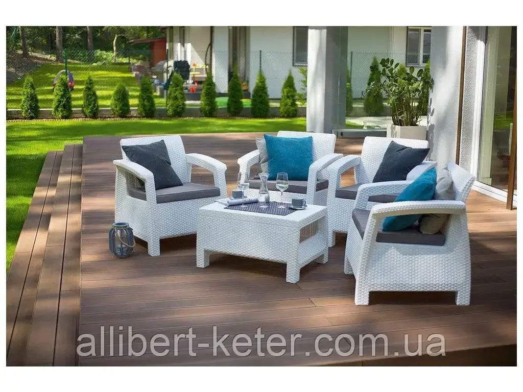 Комплект садових меблів зі штучного ротангу CORFU QUATTRO SET білий ( Allibert ) - фото 5 - id-p2111200065