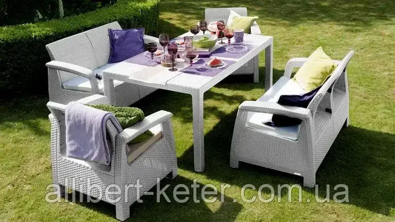 Комплект садових меблів зі штучного ротангу CORFU FIESTA білий (Allibert) - фото 4 - id-p2111200067