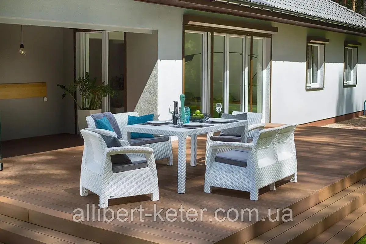 Комплект садових меблів зі штучного ротангу CORFU FIESTA білий (Allibert) - фото 7 - id-p2111200067