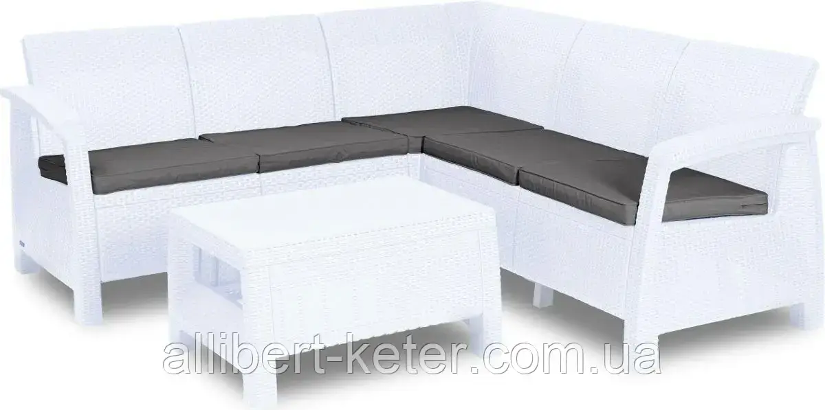 Угловий диван зі штучного ротангу CORFU RELAX SET білий ( Allibert ) - фото 2 - id-p2111200068