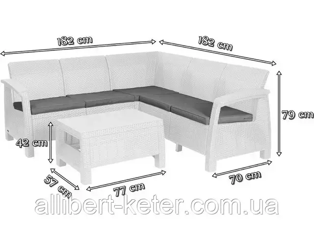 Угловий диван зі штучного ротангу CORFU RELAX SET білий ( Allibert ) - фото 3 - id-p2111200068