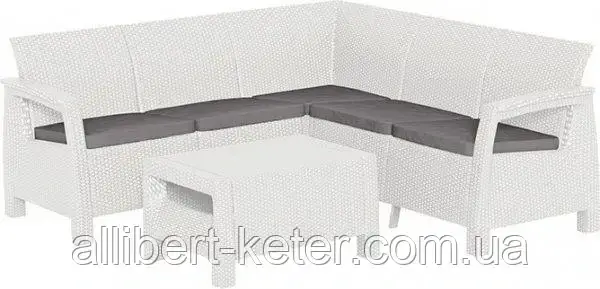 Угловий диван зі штучного ротангу CORFU RELAX SET білий ( Allibert ) - фото 4 - id-p2111200068