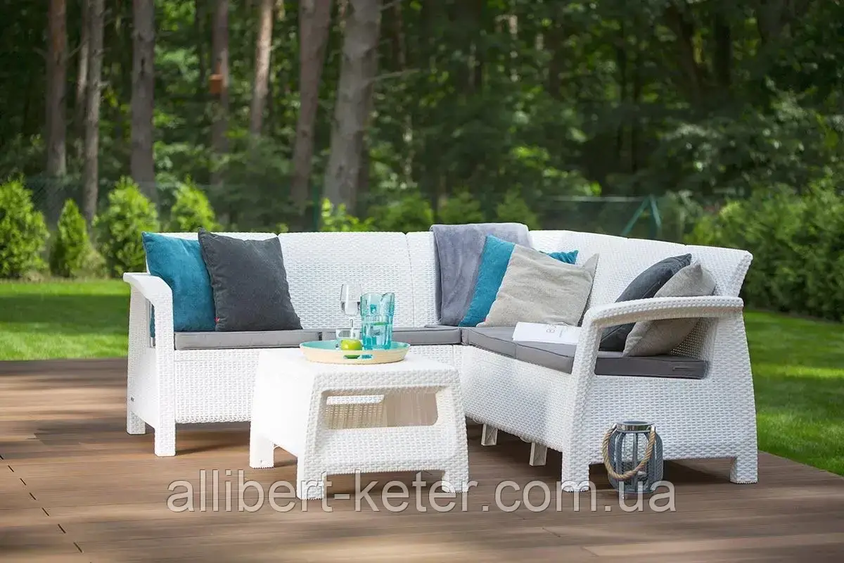 Угловий диван зі штучного ротангу CORFU RELAX SET білий ( Allibert ) - фото 7 - id-p2111200068
