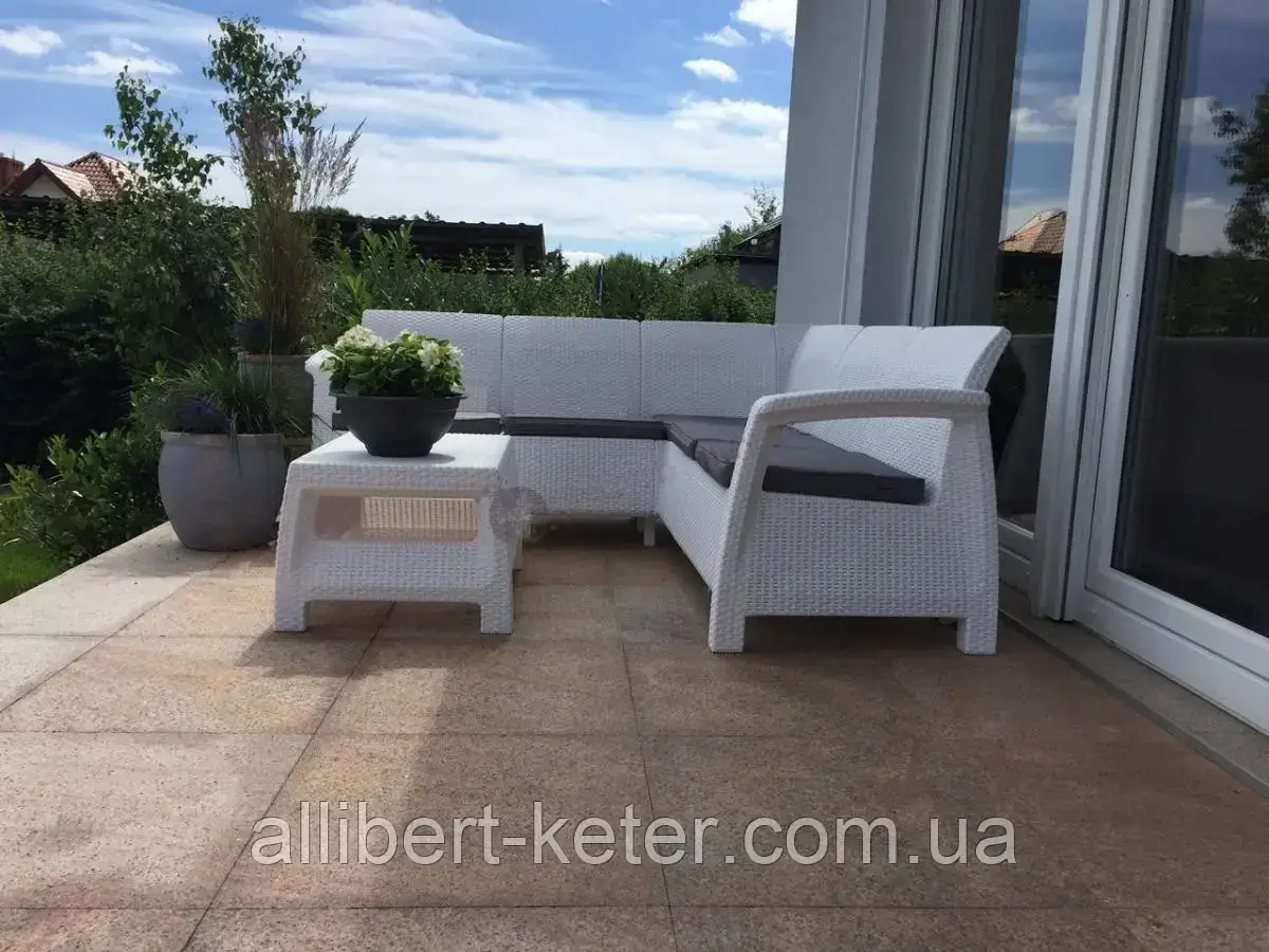 Угловий диван зі штучного ротангу CORFU RELAX SET білий ( Allibert ) - фото 8 - id-p2111200068
