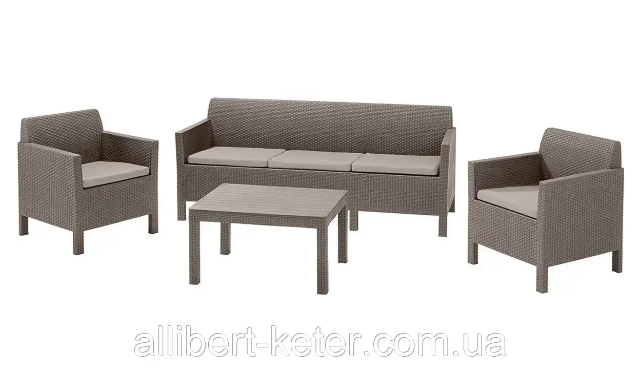 Комплект садових меблів зі штучного ротангу ORLANDO SET WITH 3 SEAT SOFA капучіно ( Allibert ) - фото 4 - id-p2111200080