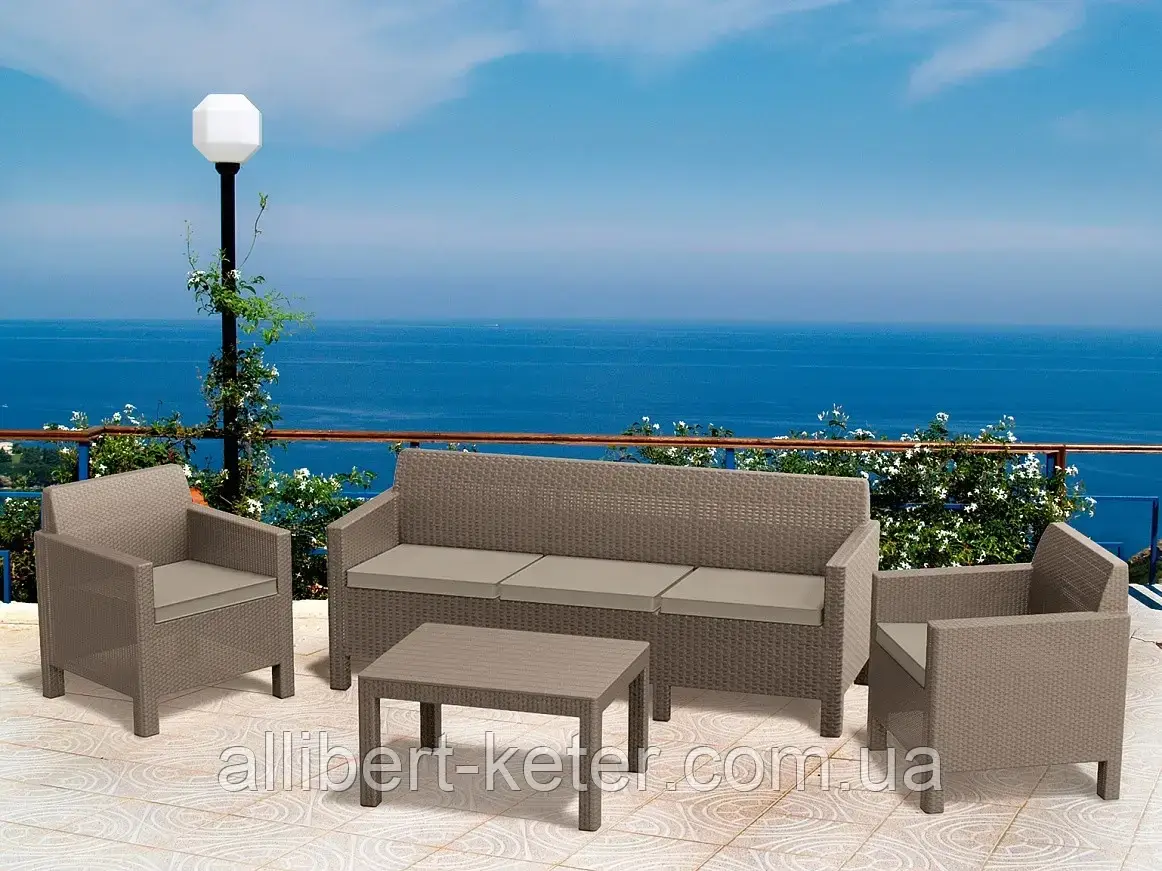 Комплект садових меблів зі штучного ротангу ORLANDO SET WITH 3 SEAT SOFA капучіно ( Allibert ) - фото 7 - id-p2111200080