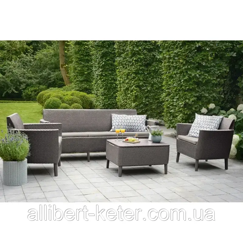 Комлект садових меблів зі штучного ротангу SALEMO 3 SEATER SET капучіно ( Keter ) ( Salemo Set ) для дома - фото 5 - id-p2111200086