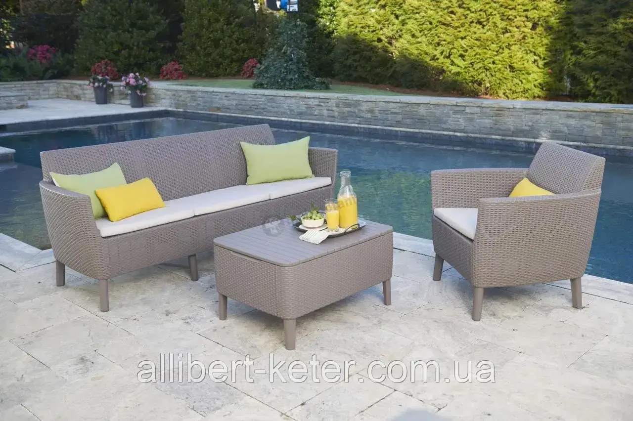 Комлект садових меблів зі штучного ротангу SALEMO 3 SEATER SET капучіно ( Keter ) ( Salemo Set ) для дома - фото 8 - id-p2111200086