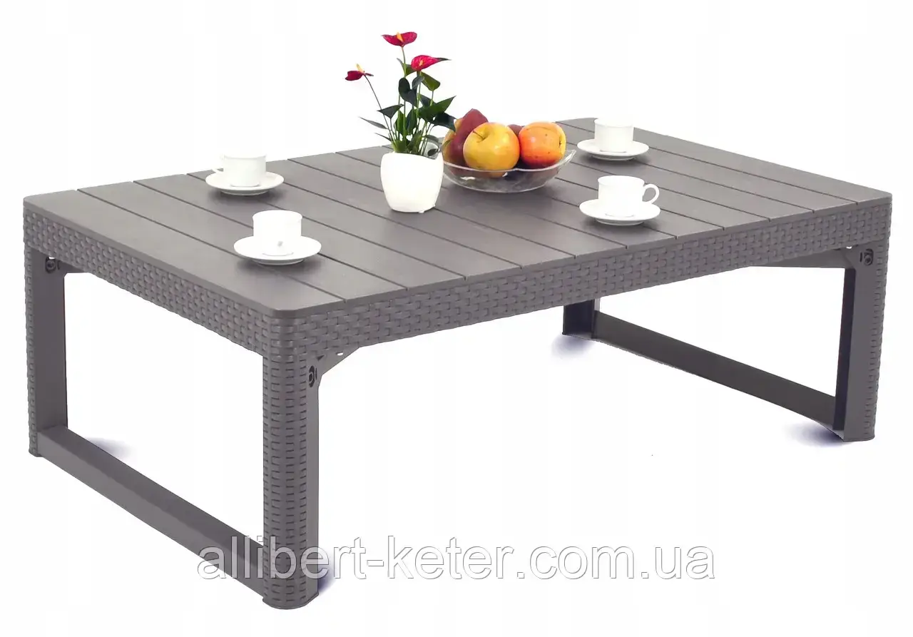 Стол садовый уличный Allibert Lyon Table Rattan Cappuccino ( капучино ) из искусственного ротанга (Keter Lyon) - фото 5 - id-p2111209159