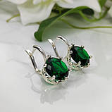 Ювелірні масивні сережки срібло зелене каміння, фото 2