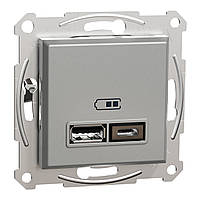 USB розетка тип А+С 2,4 Аалюминий Asfora EPH2700361