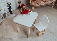 Білий дитячий стіл з ящиком та зі стулом з декоративною спинкою