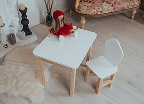 Набір стіл з відкиденою столешницею та стул з фігурною спинкою білого кольору, для дітей (зріст 100-115см)