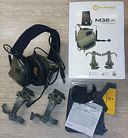 Тактический комплект активные наушники Earmor M32(x) + крепление чебурашки M16C (Оливковый)