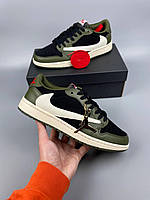 Чоловічі Кросівки Travis Scott x Air Jordan 1 Low кеди найк чоловічі чорно-зелені на щодень