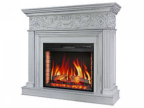 Декоративний електрокамін обігрівач з порталом для дому ArtiFlame Residence AF28S Білий дуб, Патина срібло, фото 3