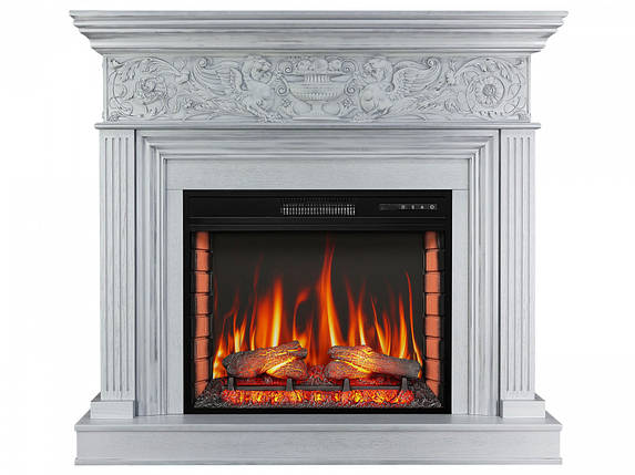 Декоративний електрокамін обігрівач з порталом для дому ArtiFlame Residence AF28S Білий дуб, Патина срібло, фото 1