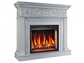 Декоративний електрокамін обігрівач з порталом для дому ArtiFlame Residence AF28S Білий дуб, Патина срібло, фото 2