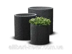 Комплект з трьох круглих горщиків S+M+L CYLINDER PLANTERS графіт (Keter)