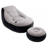 Кресло надувное с пуфом-подставкой для ног AIR SOFA 9233, черно-серое