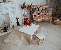 Набор стол с откидной столешницей и стул с фигурной спинкой белого цвета, для детей (рост 116-130 см)