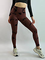 Женские леггинсы спортивные с пуш ап эффектом размер S цвет шоколад лосины с высокой посадкой и широким поясом