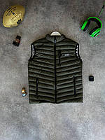 Мужская жилетка (хаки) стильная стеганная безрукавка утепленная без капюшона с лого МоCM-102
