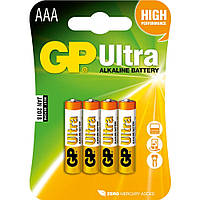 Батарейка щелочная GP Ultra Alkaline 24AU-U4 LR3 AAA (минипальчиковая) 1.5V блистер 4шт/уп