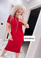 Женское модное стильное вязаное платье с коротким рукавом размер оверсайз р.44 красный