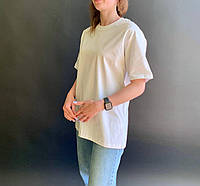 Базова жіноча бавовняна футболка біла спортивна футболка оверсайз з довгим рукавом універсальна