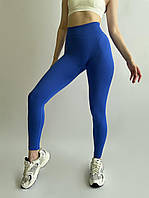 Женские леггинсы спортивные с пуш ап эффектом S однотонные синие лосины для фитнеса с высокой посадкой
